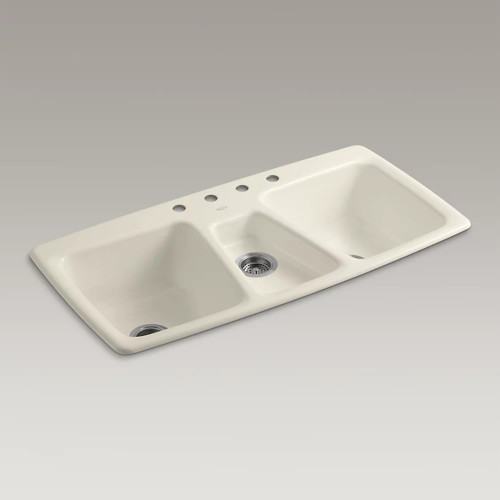 K-5914-4-47 ALMOND KOHLER CAST IRON SINK WITH 4 BOWLS "TRIEST"
